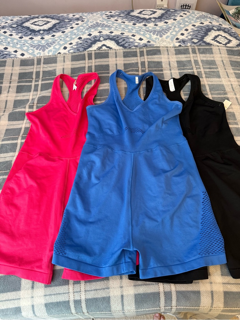 Aerie American Eagle NWT 3 Pack Athletic Romper Set - Pink, Blue, Black